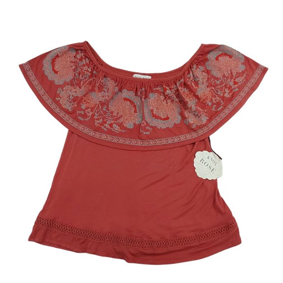 Knox Rose Top Blouse Womens Small Rust Sleeveless Embroidered Bohemian - Picture 3 of 9